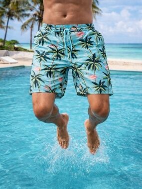 COVE Swim Trunks Mens XL Tropical Flamingo Palm Tree Beach Summer Resort